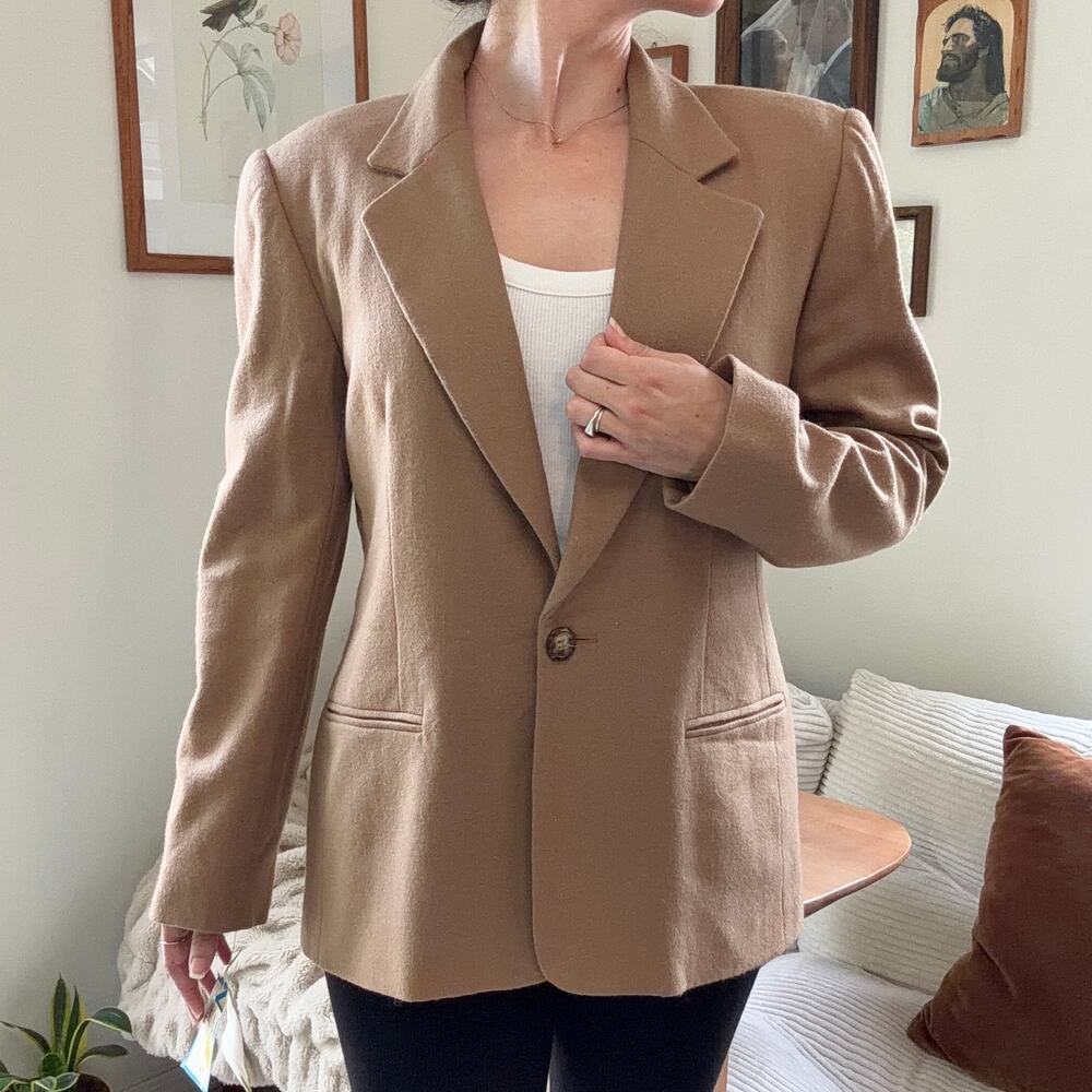 Vintage Joan Leslie Wool Brown Single Button Blazer Jacket 8P NWT Deadstock